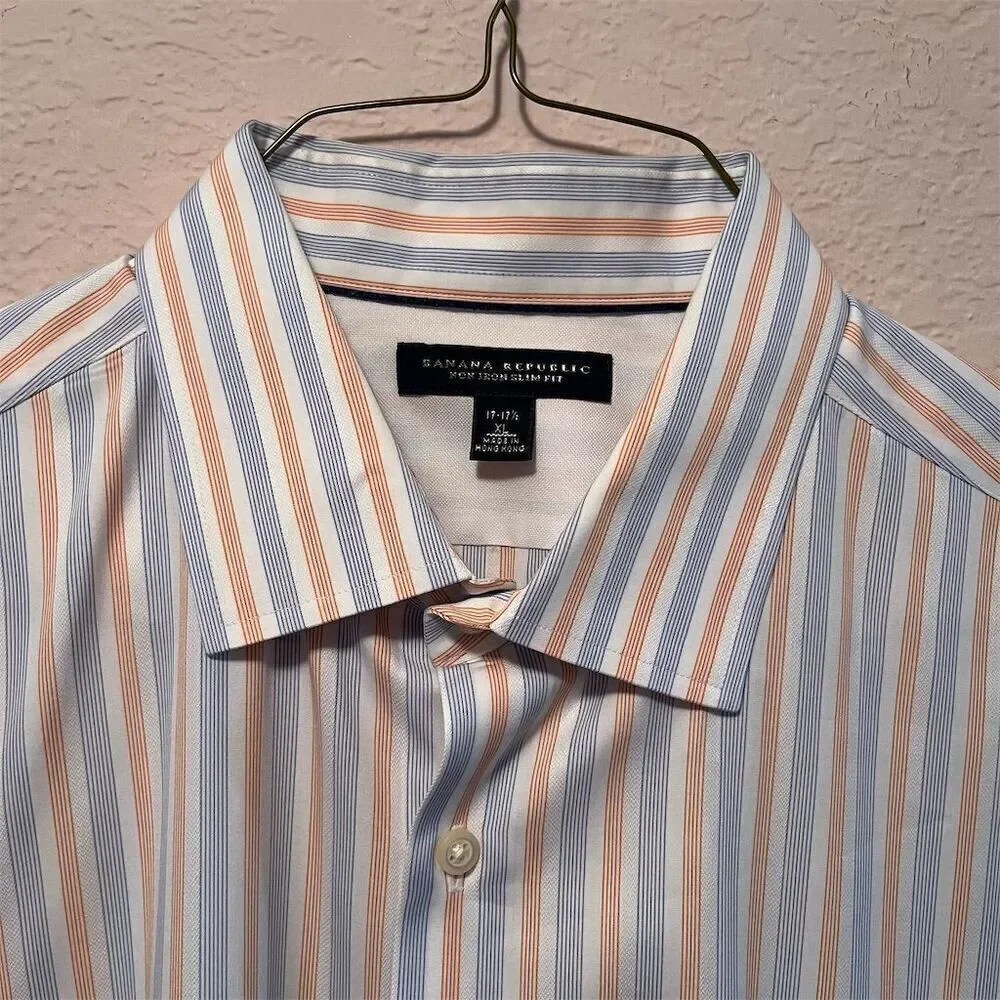 *30off3* Banana Republic Men's XL Slim Fit‎ Striped Dress Shirt Non-Iron